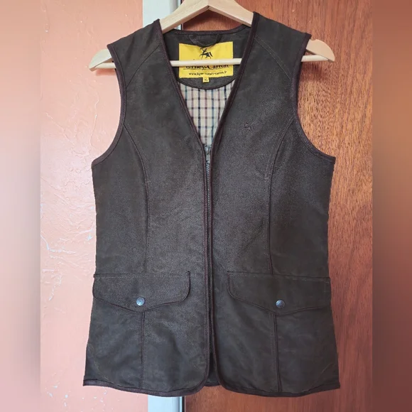 Sleeveless utility jacket vest, olive/military green with brown details, XS - Picture 16 of 16